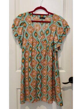 V ery J Size Large Dinner In Cabo Mini Dress in Aqua Flutter Sleeves Boutique